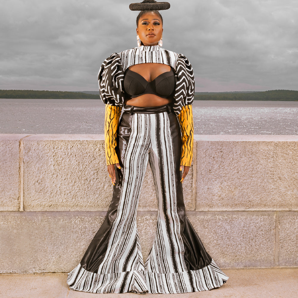 High-Waisted Bell Bottom Tuxedo Pant