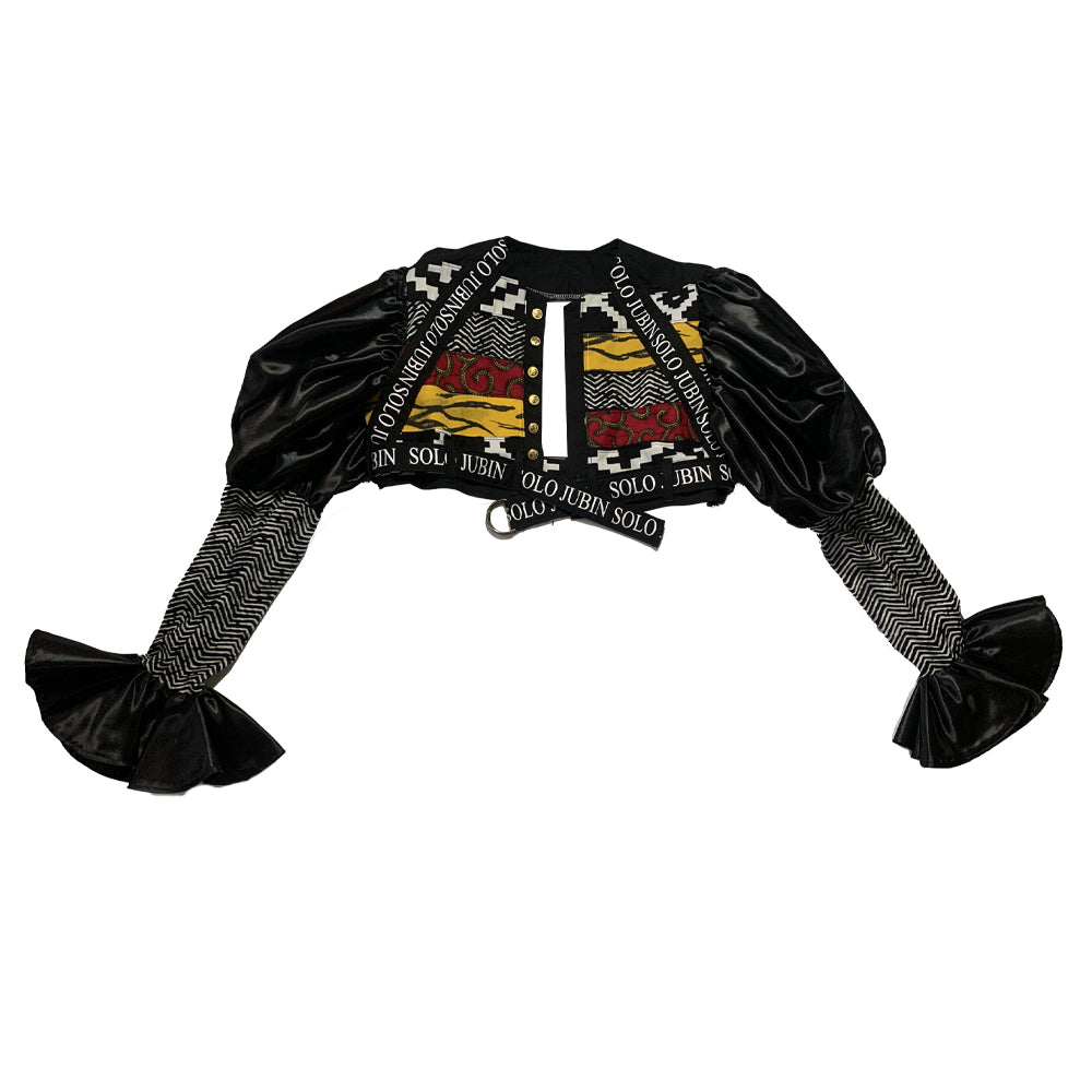 African Print Logo Top w/ Satin Puff Sleeves