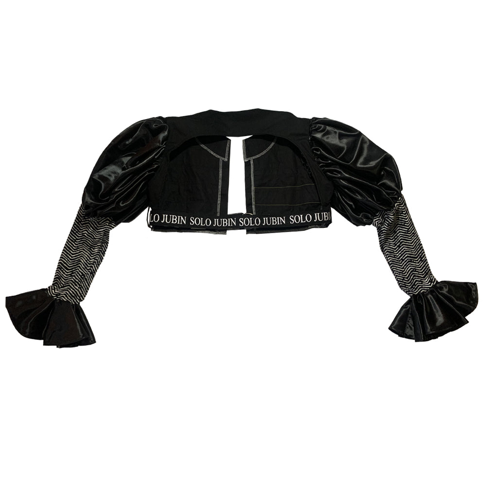 African Print Logo Top w/ Satin Puff Sleeves